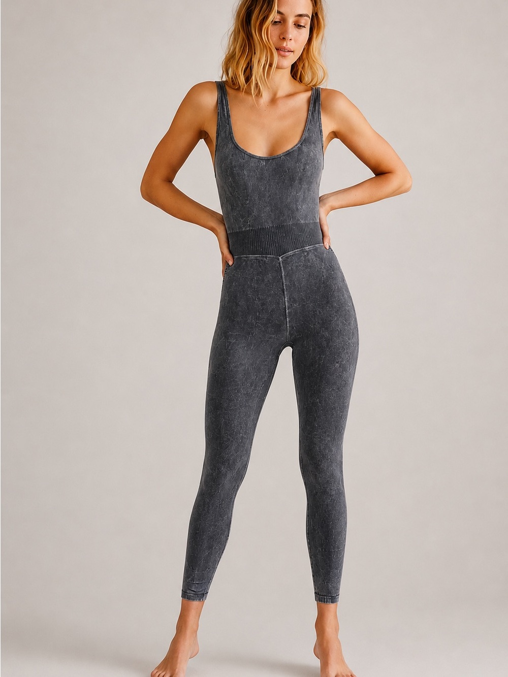 Free People Movement Good Karma Onesie Mineral Wash Charcoal Gray XS/S